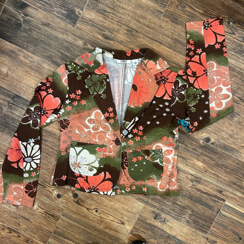 Cato 70s-Inspired Floral Blazer – Brown, Coral, and Olive (2000s Y2K Revival)